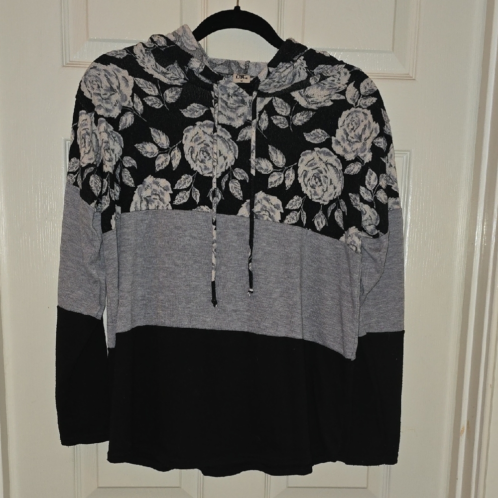 Sew In Love Black and Gray Patterned Hoodie